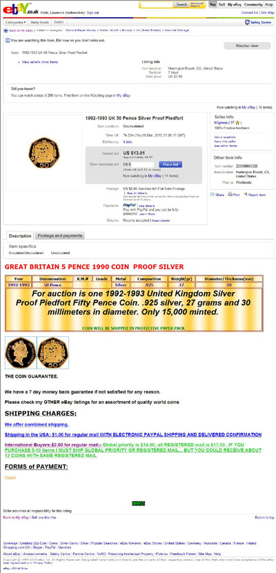 biigmoe eBay Listing Using our 1992 - 1993  Gold Proof Fifty Pence Photographs